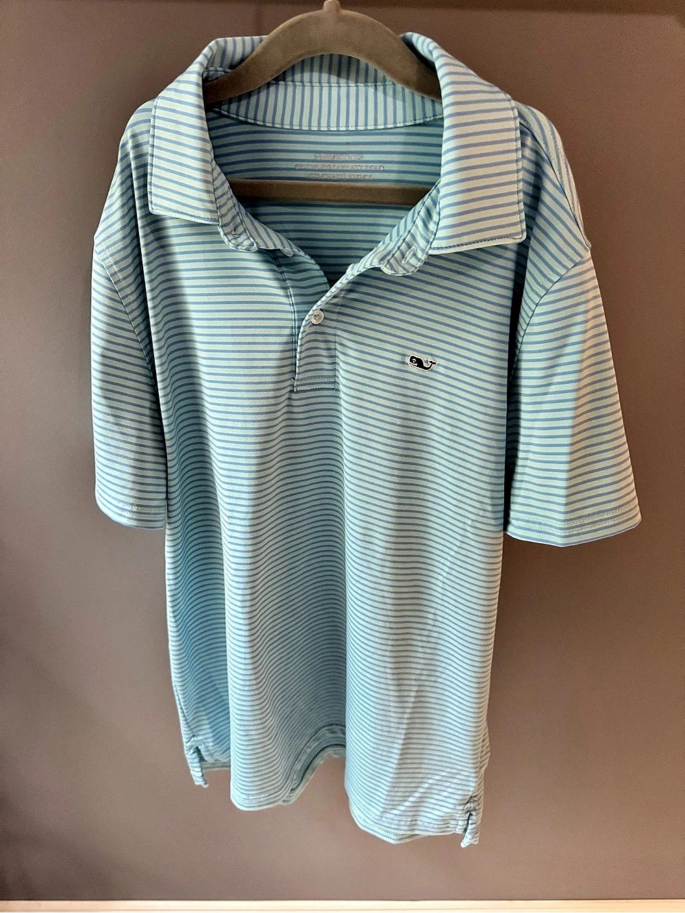 Vineyard Vines Boys On-The-Go Sankaty Polo L Blue White Stripe Performance